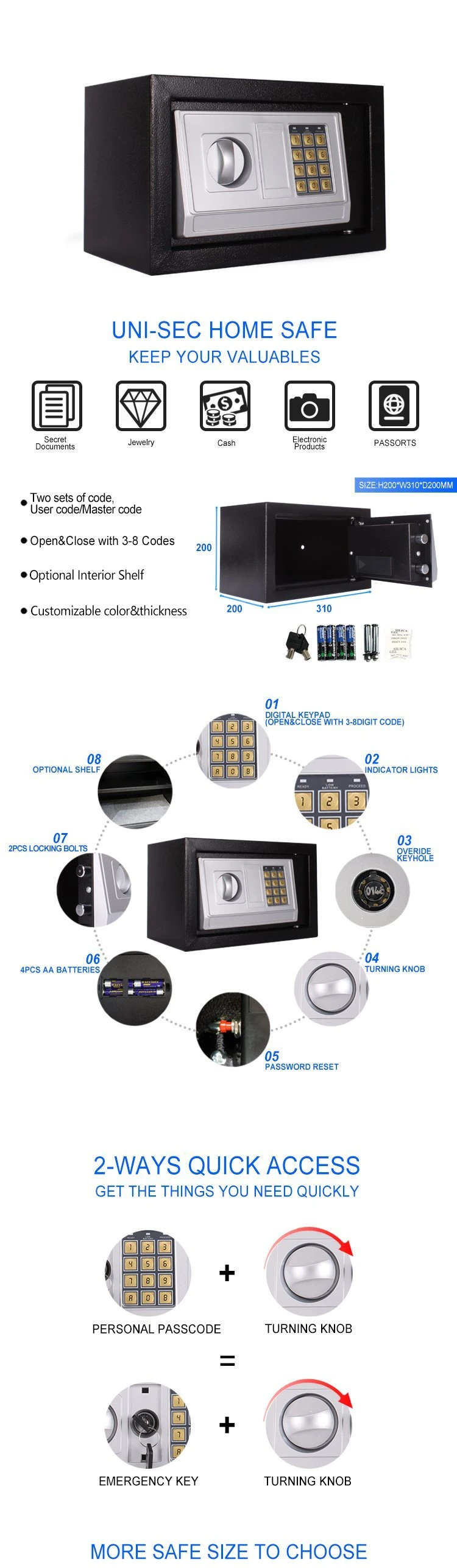 Uni-Sec High Quality Safe Box Integrated Price Safe Box Gift with CE Certificate (USE-200EA)