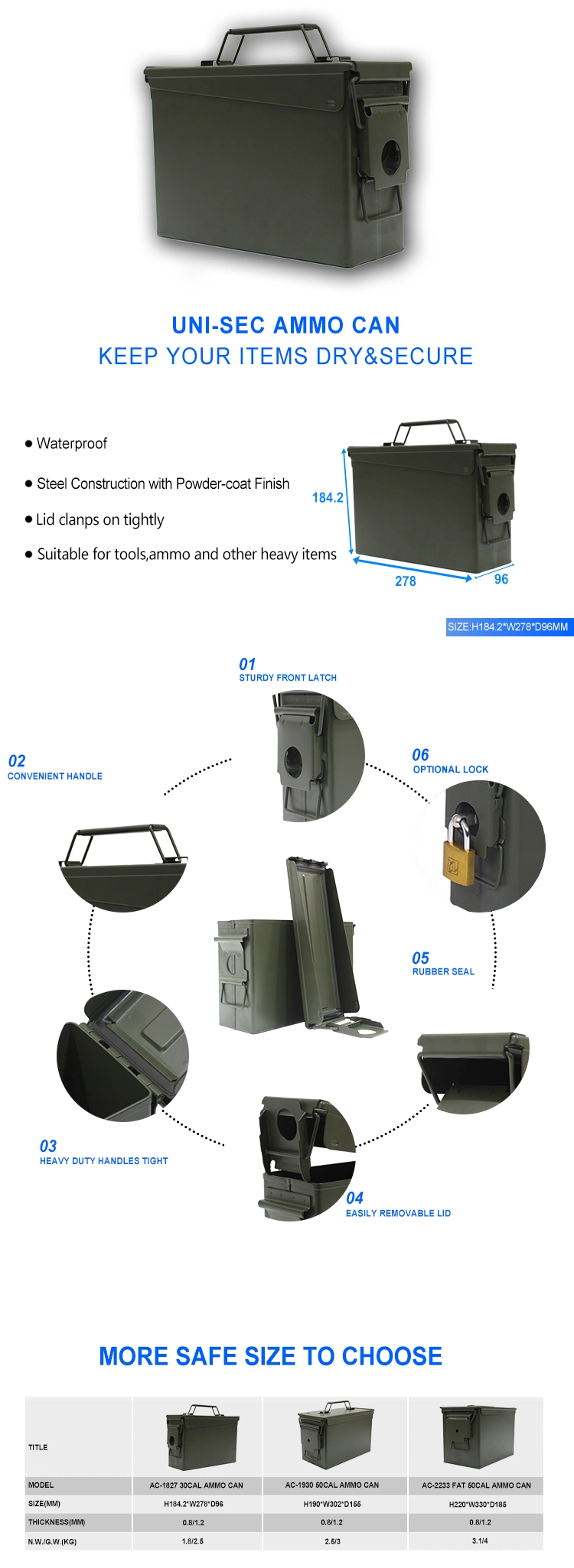 China Manufacturer Customized Security Electronic Strong Support Digital Home Ammo Can Factory Price Wholesale (AC-1930)
