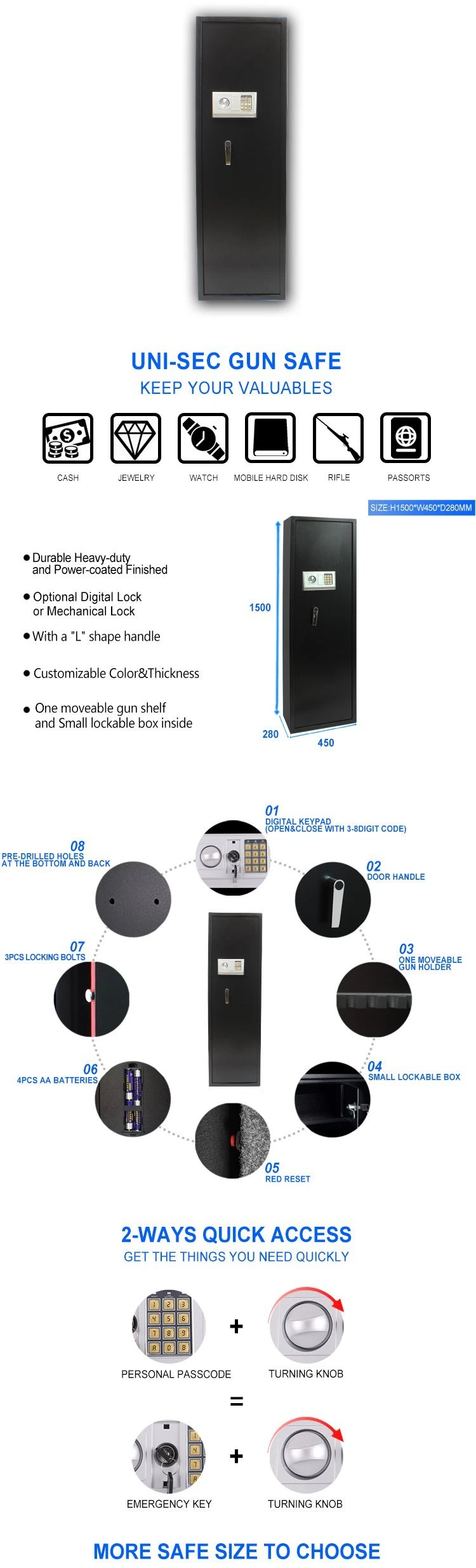 Uni-Sec New Fashion Heavy Duty Digital Safe Box Manufacturer in China (USG-1545EA10)